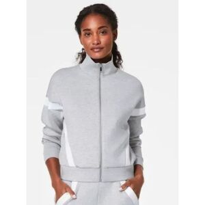 SPANX AirEssentials Striped Track Jacket Grey With Pockets Size XL